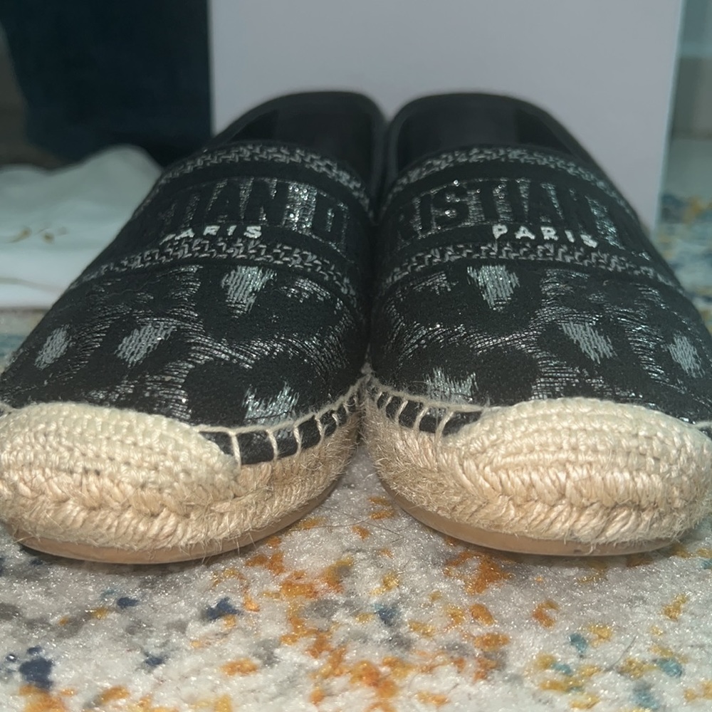 Dior Black Granville Mizza Lurex Embroidered Metal Grey Espadrille 37.5 Flats - Picture 6 of 9